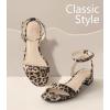 image:imageAnkis Black Nude White Gold Women Sandals Comfortable Walking Strappy Open Toe Sandals for Women Dressy Summer 1 Inch Low Block Heel Flat Adjustable Ankle Strap ShoesLeopard