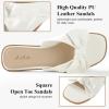 image:imageWhite Sandals Womens Bow Flat Sandals Dressy  Cute Summer Beach Sandals for Women 2026 Square Open Toe Comfortable Slip On Slide Sandals Bride Wedding Bridal Dress Shoes Slippers Balck Pink Gold NudeWhite