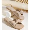 image:imageWhite Sandals Womens Bow Flat Sandals Dressy  Cute Summer Beach Sandals for Women 2026 Square Open Toe Comfortable Slip On Slide Sandals Bride Wedding Bridal Dress Shoes Slippers Balck Pink Gold NudeNude