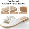 image:imageWhite Sandals Womens Bow Flat Sandals Dressy  Cute Summer Beach Sandals for Women 2026 Square Open Toe Comfortable Slip On Slide Sandals Bride Wedding Bridal Dress Shoes Slippers Balck Pink Gold NudeWhite