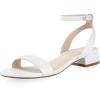 image:imageAnkis Black Nude White Gold Women Sandals Comfortable Walking Strappy Open Toe Sandals for Women Dressy Summer 1 Inch Low Block Heel Flat Adjustable Ankle Strap ShoesWhite Pu