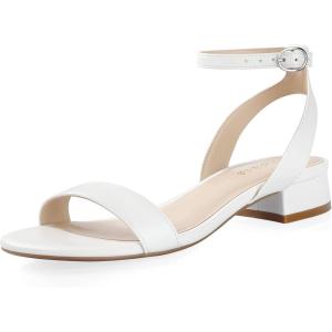 image:imageAnkis Black Nude White Gold Women Sandals Comfortable Walking Strappy Open Toe Sandals for Women Dressy Summer 1 Inch Low Block Heel Flat Adjustable Ankle Strap ShoesWhite Pu