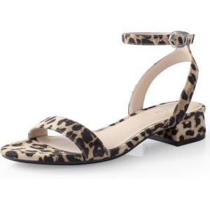 image:imageAnkis Black Nude White Gold Women Sandals Comfortable Walking Strappy Open Toe Sandals for Women Dressy Summer 1 Inch Low Block Heel Flat Adjustable Ankle Strap ShoesLeopard