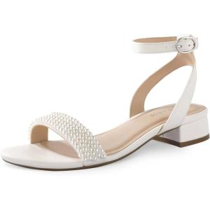 image:imageAnkis Black Nude White Gold Women Sandals Comfortable Walking Strappy Open Toe Sandals for Women Dressy Summer 1 Inch Low Block Heel Flat Adjustable Ankle Strap ShoesWhite Pearl