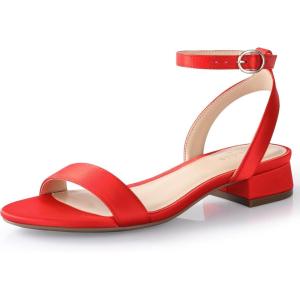 image:imageAnkis Black Nude White Gold Women Sandals Comfortable Walking Strappy Open Toe Sandals for Women Dressy Summer 1 Inch Low Block Heel Flat Adjustable Ankle Strap ShoesRed Satin