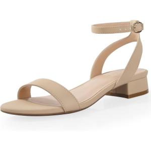 image:imageAnkis Black Nude White Gold Women Sandals Comfortable Walking Strappy Open Toe Sandals for Women Dressy Summer 1 Inch Low Block Heel Flat Adjustable Ankle Strap ShoesNude Nubuck