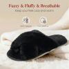 image:imageAnkis Womens Fuzzy Slippers Cross Band Memory Foam Open Toe Comfy Soft House Shoes AntiSlip Indoor Outdoor Gifts for WomenBlack