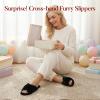 image:imageAnkis Womens Fuzzy Slippers Cross Band Memory Foam Open Toe Comfy Soft House Shoes AntiSlip Indoor Outdoor Gifts for WomenBlack