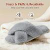 image:imageAnkis Womens Fuzzy Slippers Cross Band Memory Foam Open Toe Comfy Soft House Shoes AntiSlip Indoor Outdoor Gifts for WomenGrey