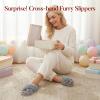 image:imageAnkis Womens Fuzzy Slippers Cross Band Memory Foam Open Toe Comfy Soft House Shoes AntiSlip Indoor Outdoor Gifts for WomenGrey