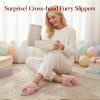 image:imageAnkis Womens Fuzzy Slippers Cross Band Memory Foam Open Toe Comfy Soft House Shoes AntiSlip Indoor Outdoor Gifts for WomenPink