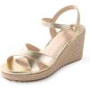 image:imageAnkis Wedge Sandals for Women Espadrille Womens Wedge Sandals Comfortable Open Toe Cross Band Ankle Strap High Heel Wedges for Women Dressy Summer 34InchGold Pu