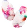 image:imageAnkis Womens Fuzzy Slippers Cross Band Memory Foam Open Toe Comfy Soft House Shoes AntiSlip Indoor Outdoor Gifts for WomenRainbow