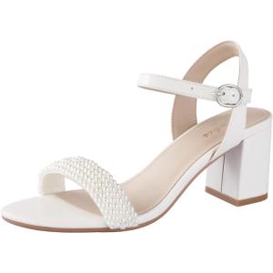 image:imageAnkis Nude Black Heels 25 Block Chunky White Clear Silver Heel Dressy Open Toe Heels For Women Ankle Strap Low Short Thick Strappy Dress Comfortable Sandal Casual Party Wedding Event Summer ShoesWhite Pearl