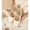 image:imageAnkis Womens Mary Jane Heels Slingback Chunky Low Heels Square Toe Dress Pumps for Office Wedding PartyBeige Patent