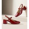 image:imageAnkis Womens Mary Jane Heels Slingback Chunky Low Heels Square Toe Dress Pumps for Office Wedding PartyBurgundy Patent