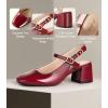 image:imageAnkis Womens Mary Jane Heels Slingback Chunky Low Heels Square Toe Dress Pumps for Office Wedding PartyBurgundy Patent