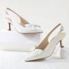 image:imageAnkis Womens Slingback Kitten Heels Closed Pointed Toe Low Heel Pumps Comfortable Dress Shoes for Wedding Party Work Office Business Casual Daily Wear 25inchWhite Bow