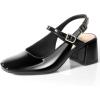 image:imageAnkis Womens Mary Jane Heels Slingback Chunky Low Heels Square Toe Dress Pumps for Office Wedding PartyBlack Patent