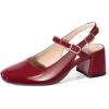 image:imageAnkis Womens Mary Jane Heels Slingback Chunky Low Heels Square Toe Dress Pumps for Office Wedding PartyBurgundy Patent