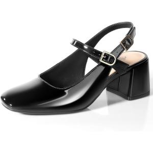 image:imageAnkis Womens Mary Jane Heels Slingback Chunky Low Heels Square Toe Dress Pumps for Office Wedding PartyBlack Patent