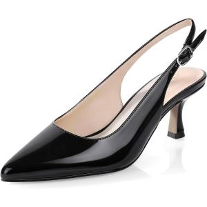 image:imageAnkis Womens Slingback Kitten Heels Closed Pointed Toe Low Heel Pumps Comfortable Dress Shoes for Wedding Party Work Office Business Casual Daily Wear 25inchBlack Patent