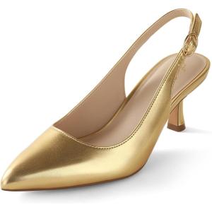 image:imageAnkis Womens Slingback Kitten Heels Closed Pointed Toe Low Heel Pumps Comfortable Dress Shoes for Wedding Party Work Office Business Casual Daily Wear 25inchGold Pu