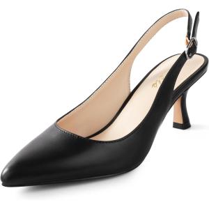 image:imageAnkis Womens Slingback Kitten Heels Closed Pointed Toe Low Heel Pumps Comfortable Dress Shoes for Wedding Party Work Office Business Casual Daily Wear 25inchBlack Pu