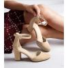 image:imageAnkis Closed Toe Heels for Women Black Nude White Silver Gold Womens Heels Closed Round Toe Chunky Block Pumps Shoes 3 InchNude Suede