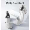image:imageAnkis Silver Closed Toe Heels for Women 1 Inch Womens Flats Low Block Heel Women Dress Shoes Womens Pumps Work Shoes with Ankle Strap for Spring Fall