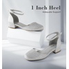 image:imageAnkis Silver Closed Toe Heels for Women 1 Inch Womens Flats Low Block Heel Women Dress Shoes Womens Pumps Work Shoes with Ankle Strap for Spring Fall