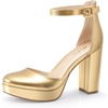 image:imageAnkis Black Platform Closed Toe Heels for Women Womens Heels Closed Round Toe Chunky Block Pumps Shoes 4 InchGold Pu