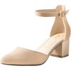 image:imageAnkis Closed Toe Heels for Women Black Nude Gold Silver Pointed Toe Heels Low Block Chunky Women Pumps with Ankle Strap 225 InchNude Suede