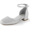 image:imageAnkis Silver Closed Toe Heels for Women 1 Inch Womens Flats Low Block Heel Women Dress Shoes Womens Pumps Work Shoes with Ankle Strap for Spring Fall