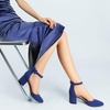 image:imageAnkis Closed Toe Heels for Women Navy Blue Pointed Toe Heels Low Block Chunky Women Pumps with Ankle Strap 225 Inch