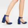 image:imageAnkis Closed Toe Heels for Women Navy Blue Pointed Toe Heels Low Block Chunky Women Pumps with Ankle Strap 225 Inch