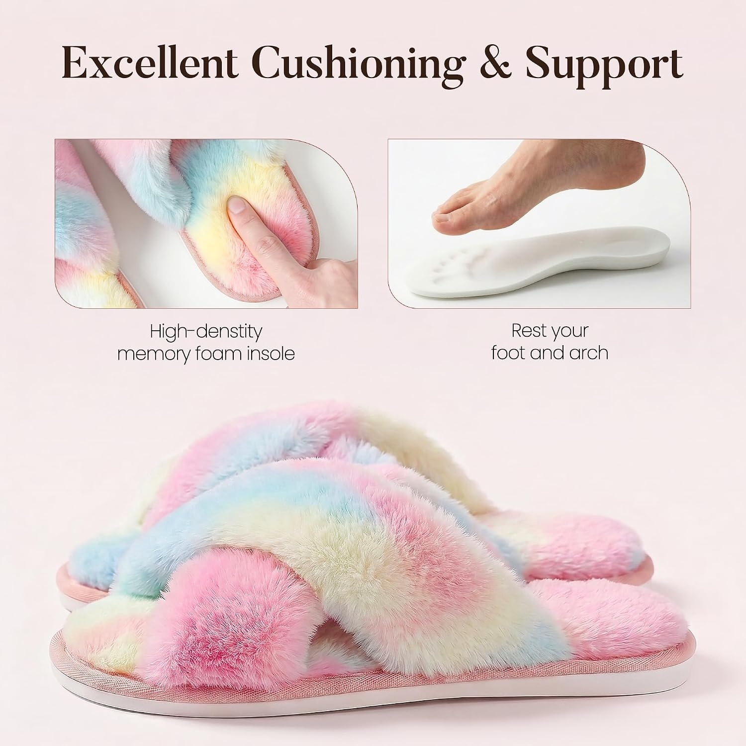 image:imageAnkis Womens Fuzzy Slippers Cross Band Memory Foam Open Toe Comfy Soft House Shoes AntiSlip Indoor Outdoor Gifts for WomenMulticolor