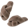 image:imageAnkis Womens Fuzzy Slippers Cross Band Memory Foam Open Toe Comfy Soft House Shoes AntiSlip Indoor Outdoor Gifts for WomenGrayish Coffee