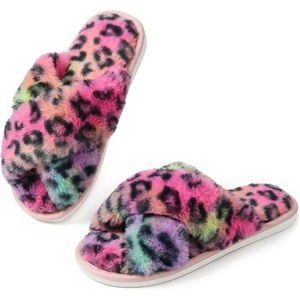 image:imageAnkis Womens Fuzzy Slippers Cross Band Memory Foam Open Toe Comfy Soft House Shoes AntiSlip Indoor Outdoor Gifts for WomenHeart