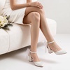 image:imageAnkis White Wedding Heels Black Closed Toe Pearl Heels with Ankle StrapWhite Pu