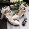image:imageAnkis White Wedding Heels Black Closed Toe Pearl Heels with Ankle StrapWhite Pu