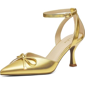 image:imageAnkis Closed Toe Kitten Heels for Women Bow Stiletto Heel Pumps Dress Wedding Party ShoesGold Pu