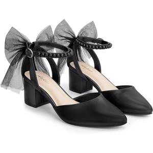 image:imageAnkis White Wedding Heels Black Closed Toe Pearl Heels with Ankle StrapBlack Pu