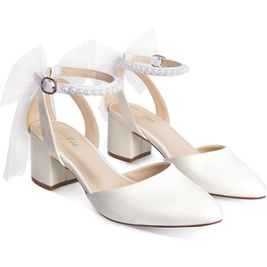 image:imageAnkis White Wedding Heels Black Closed Toe Pearl Heels with Ankle StrapWhite Pu