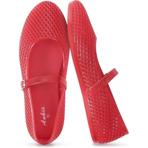 image:imageAnkis Womens Mary Jane Ballet Flats Mesh Jelly Fishnet SandalsJelly Red