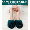 image:imageAnkis Memory Foam Fuzzy Slippers for WomenOpen Toe House Shoes  Faux Fur Cross BandIndoor Outdoor Slippers AntiSlip Comfy Cozy Fluffy Gifts for Women Mom Bride BridesmaidsDark Green