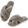 image:imageAnkis Memory Foam Fuzzy Slippers for WomenOpen Toe House Shoes  Faux Fur Cross BandIndoor Outdoor Slippers AntiSlip Comfy Cozy Fluffy Gifts for Women Mom Bride BridesmaidsLight Coffee