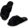 image:imageAnkis Memory Foam Fuzzy Slippers for WomenOpen Toe House Shoes  Faux Fur Cross BandIndoor Outdoor Slippers AntiSlip Comfy Cozy Fluffy Gifts for Women Mom Bride BridesmaidsBlack