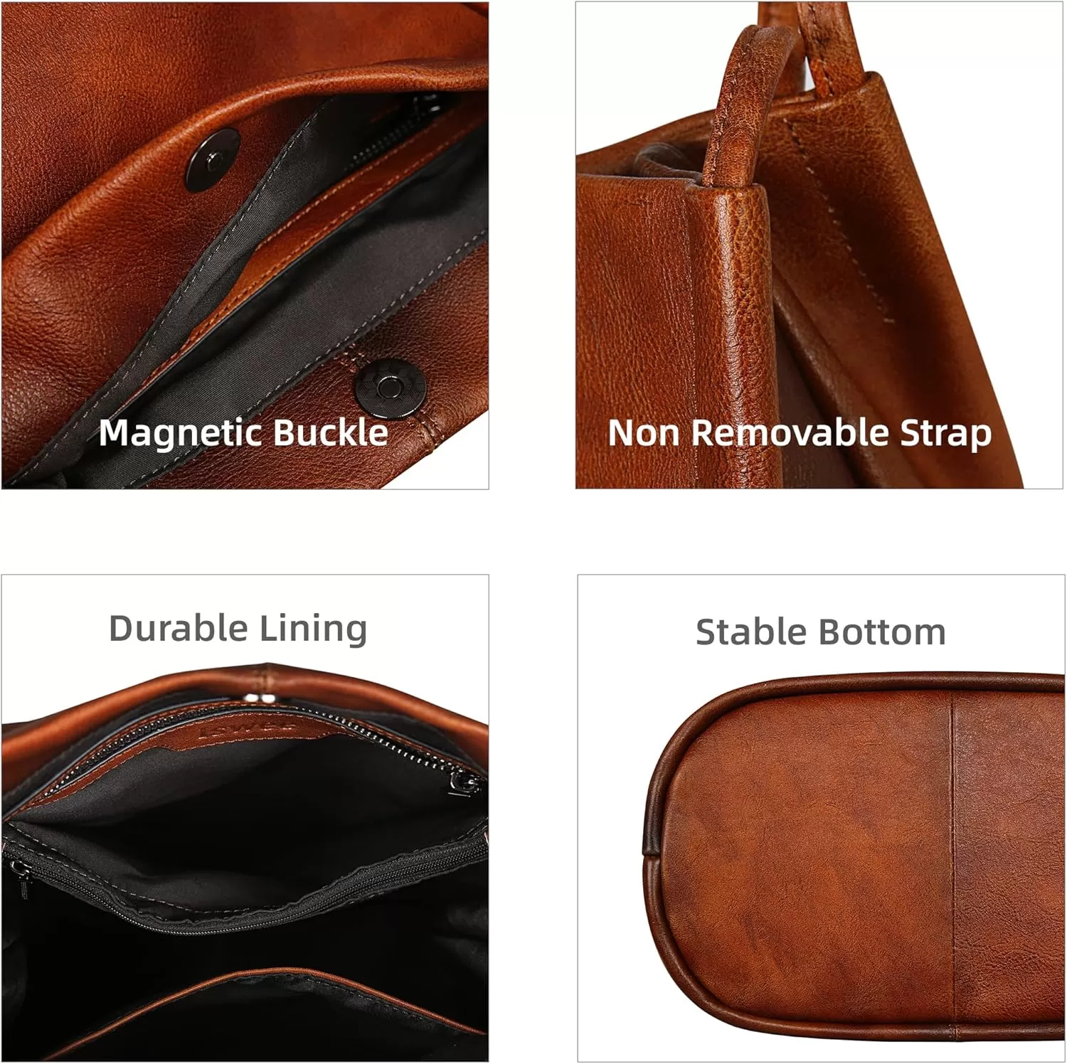 imageIswee Leather Shoulder Bags for Women Vintage Tote Bag Ladies Purses and Handbags Soft Everyday Bucket Purse for WorkBrown