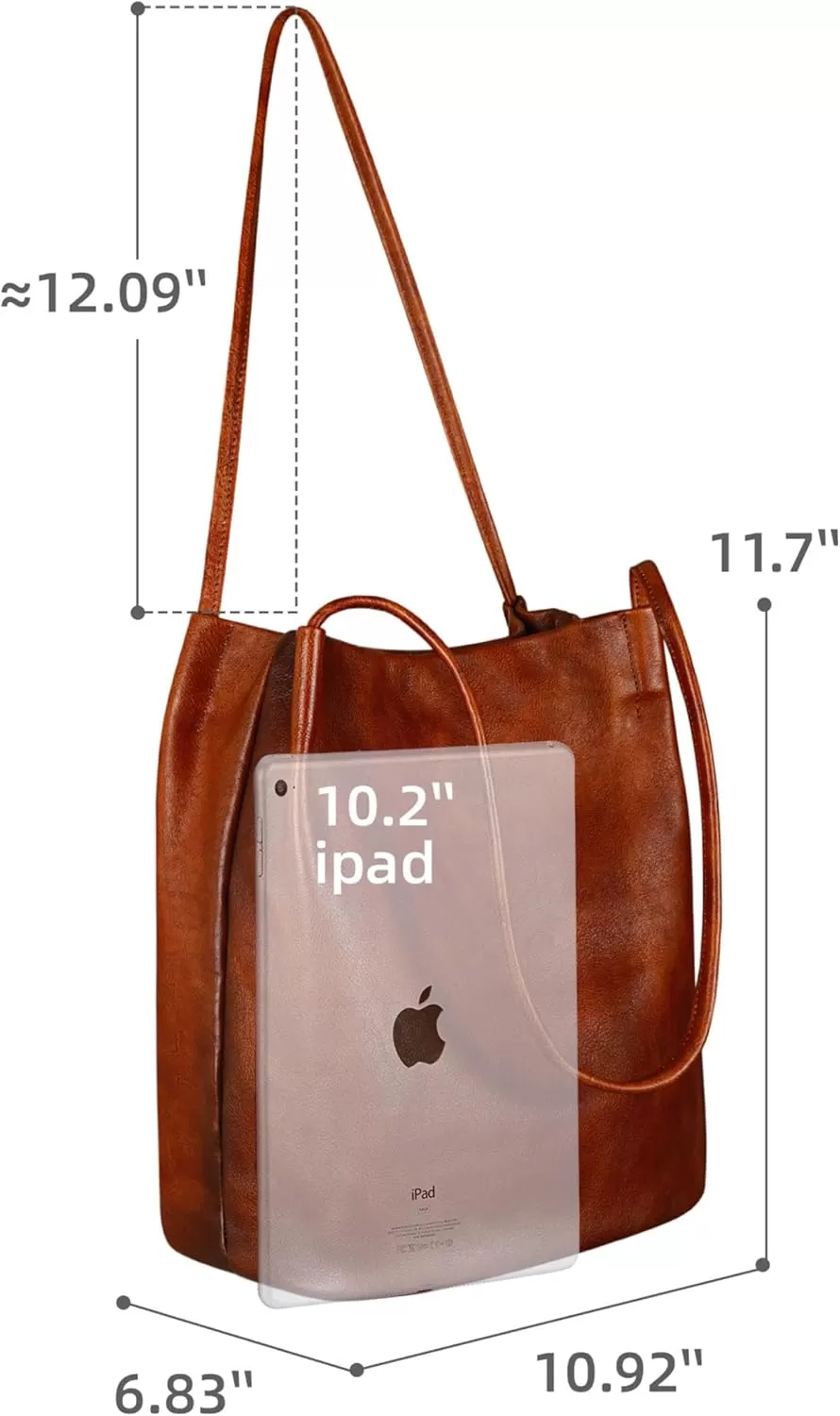 imageIswee Leather Shoulder Bags for Women Vintage Tote Bag Ladies Purses and Handbags Soft Everyday Bucket Purse for WorkBrown